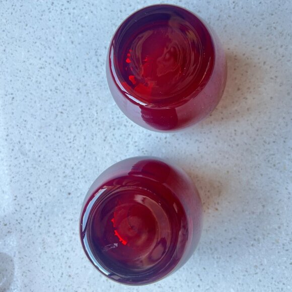 Set Of 2 Crate and Barrel Red Hand-Blown Glass Votive Candle Holders With Clear - Picture 6 of 9